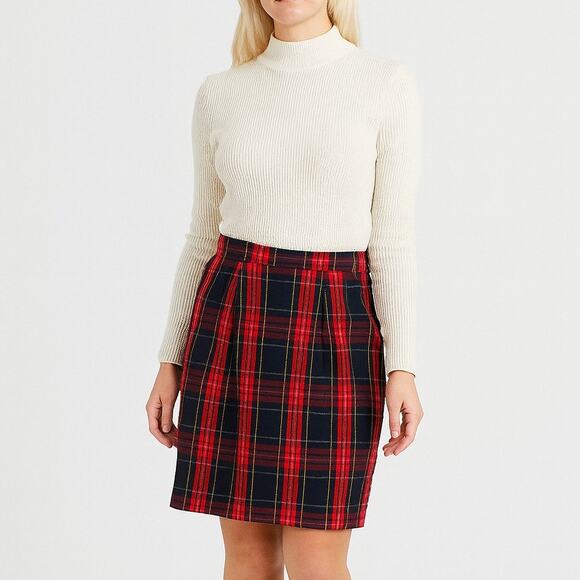 1970s Vintage Handmade Red, Blue, and Green Plaid Mini Skirt 34" - Picture 1 of 6